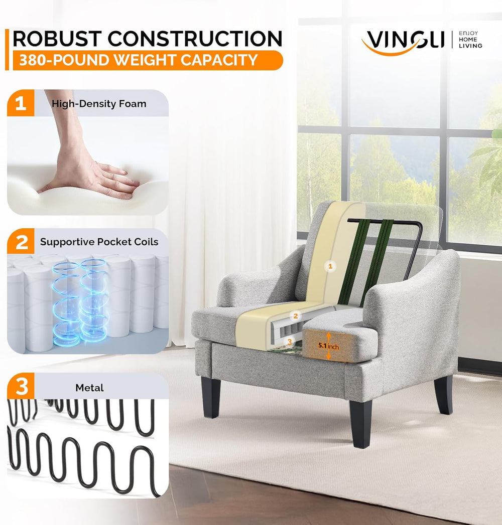 VINGLI Accent Chairs Set of 2, Modern Small Compact Upholstered Armchair