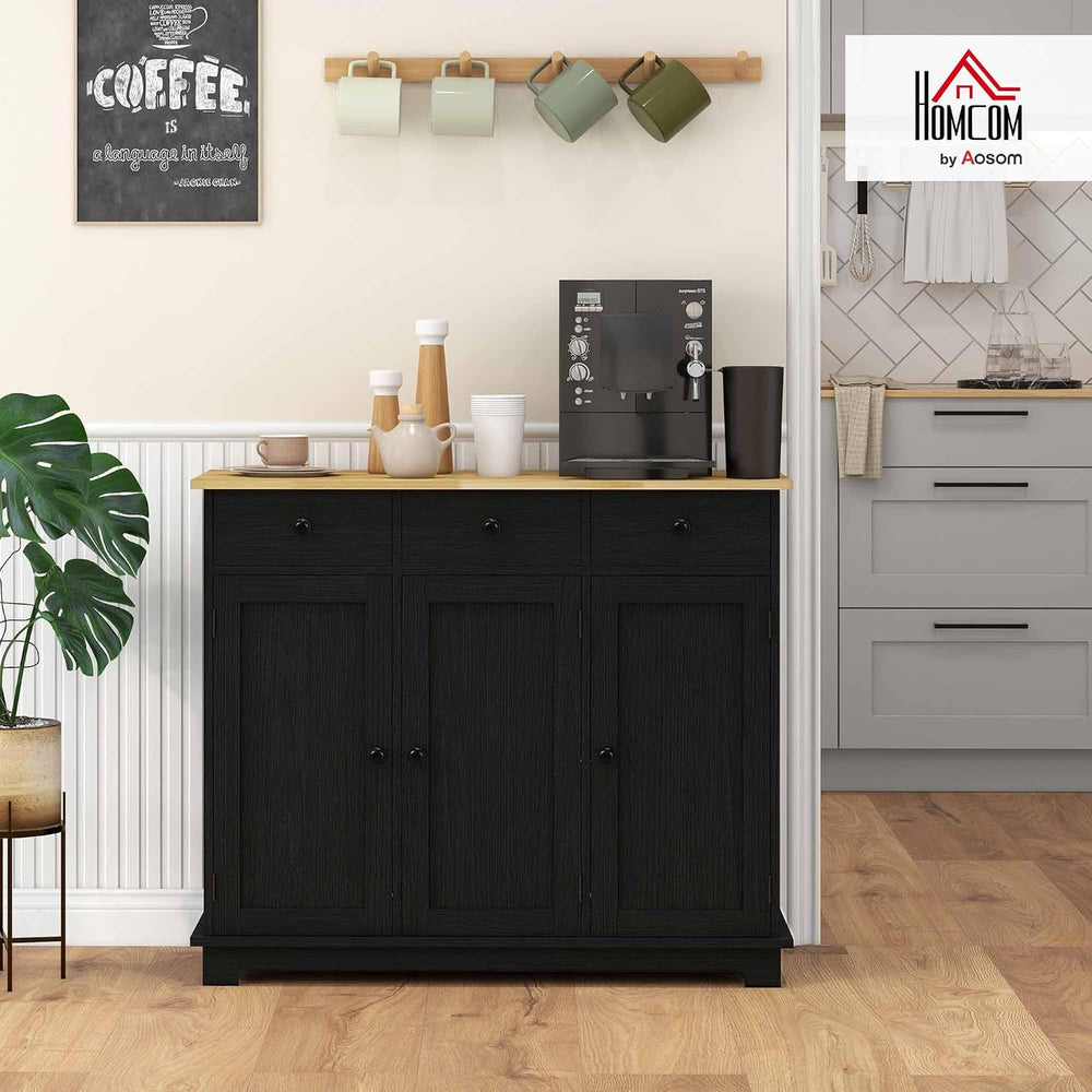 HOMCOM Sideboard Buffet Cabinet Solid Wood Countertop Modern Black