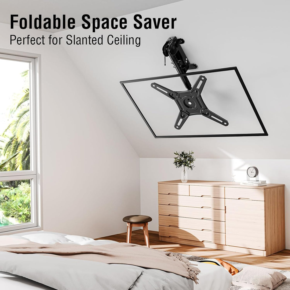 ELIVED Flip Down Ceiling TV Mount for Most 14-40 Inch TVs, 360° Swivel | Floding TV Bracket for Flat Pitched Roof, Height Adjustable for Patio, Full Motion Rotate, Tilt, Max VESA 200x200mm, 22 Lbs