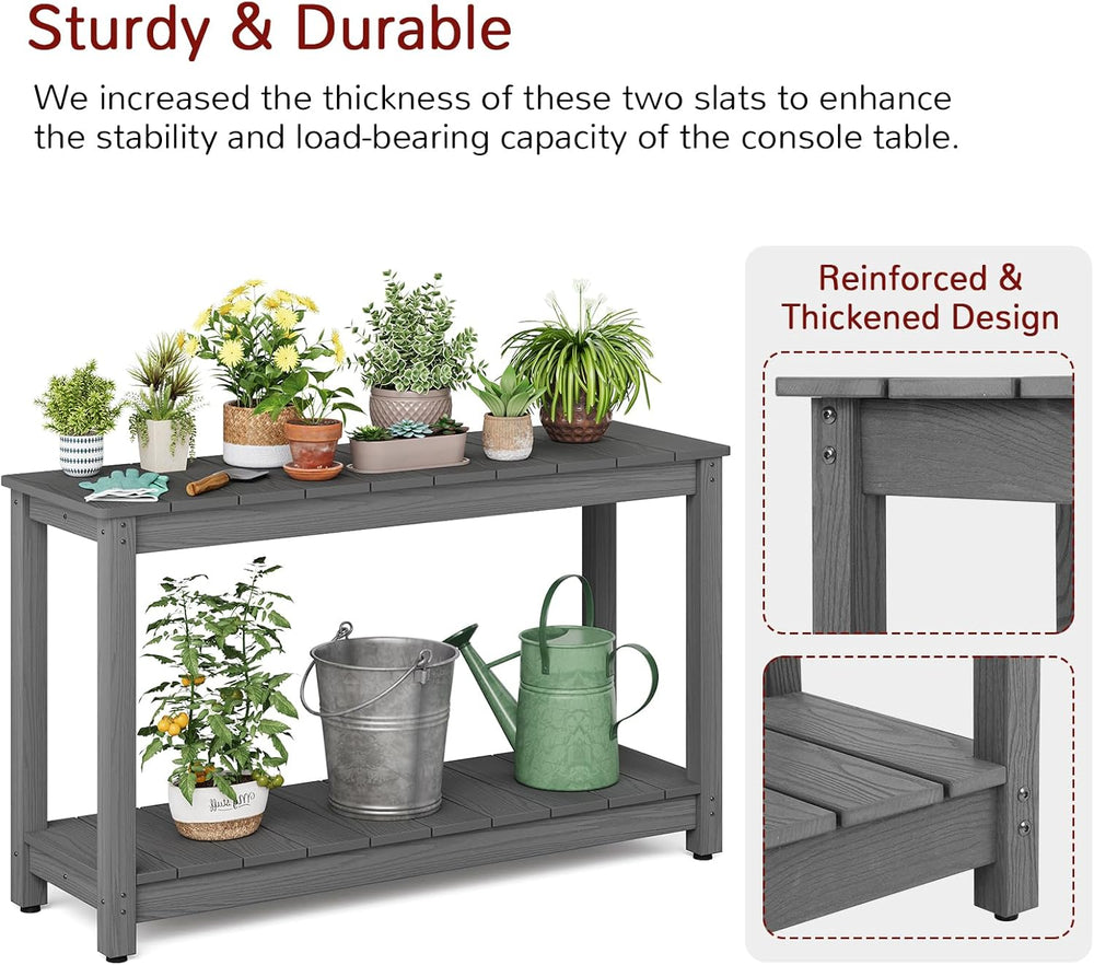 Stoog Outdoor Console Table, All-Weather 2-Tier Buffet Bar Table, Grey