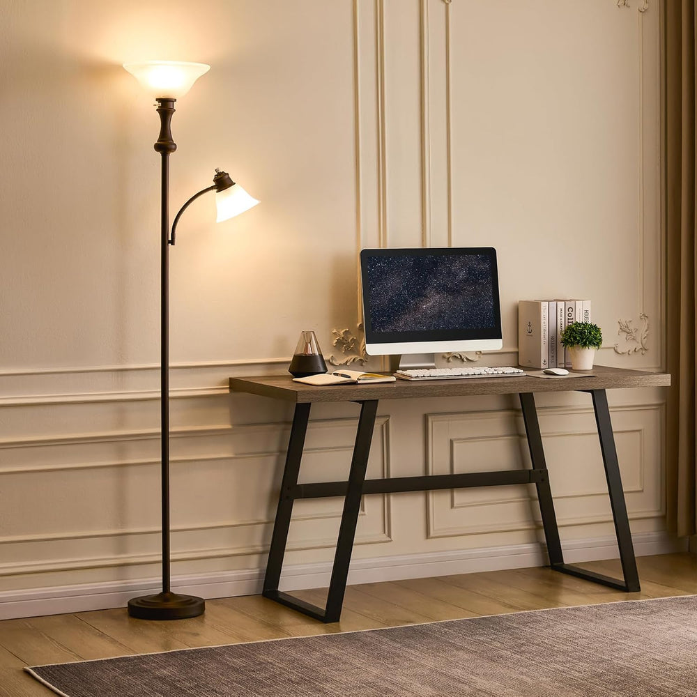 Torchiere Brown Floor Lamp with Adjustable Angle Reading Lamp-71IN