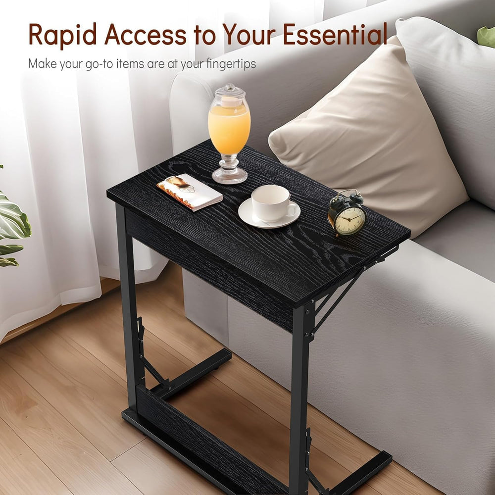 Tatub Folding TV Tray 1PCS, 24" Wide C-Shaped Couch Table, Dark Black