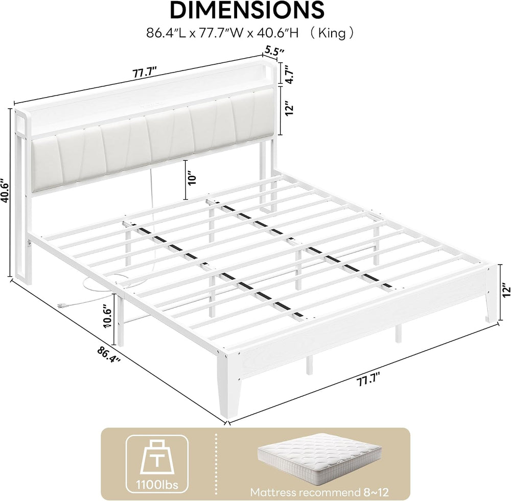 LIKIMIO King Bed Frame with Storage Headboard and Charging Station