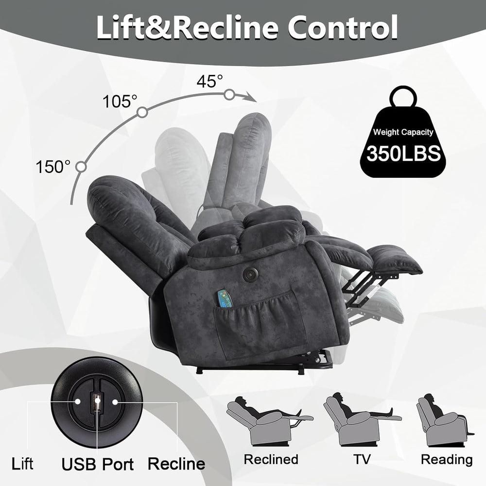 CANMOV Large Power Lift Recliner Chair with Massage, Heat, and USB for Elderl...