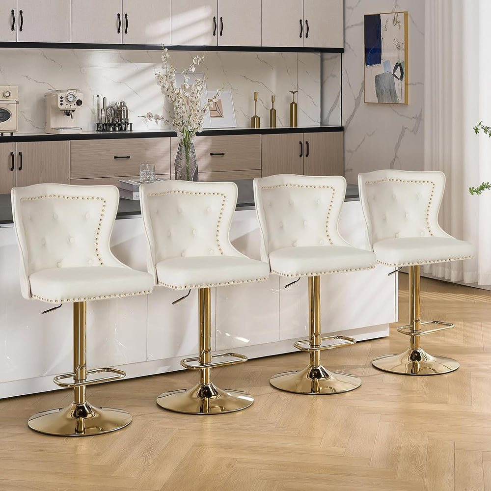 Velvet Swivel Bar Stools Set of 2, Adjustable Bar Height Chairs with Lion Pul...