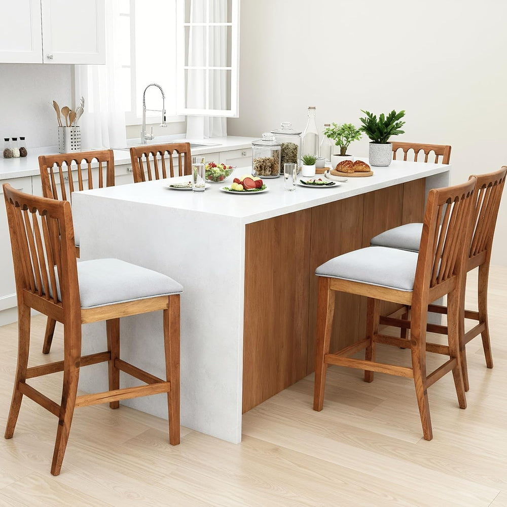 chairus 25" Farmhouse Counter Height Bar Stools Set of 4, Chenille Uphol...