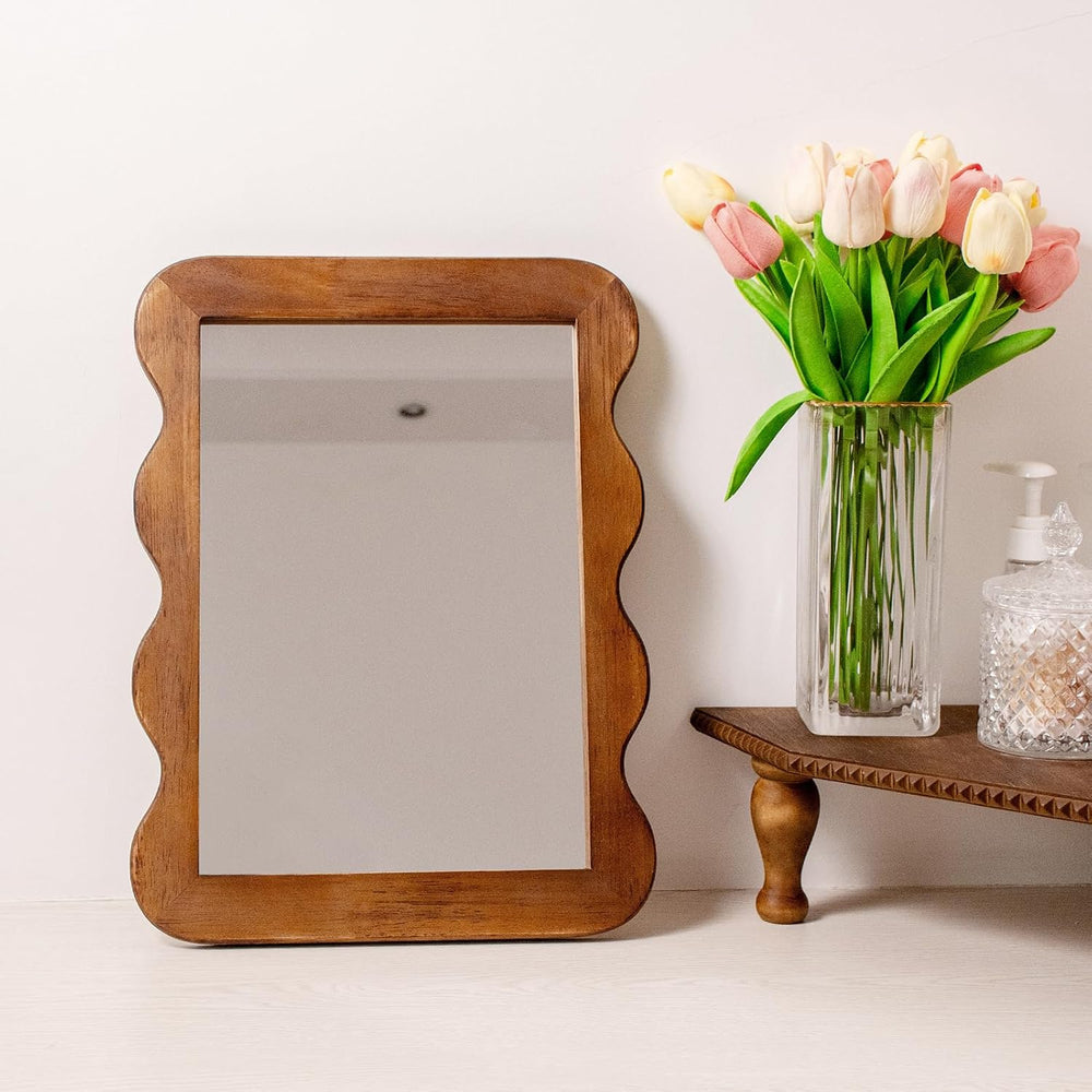 Wooden Mirror 16 X 12in Frame Walnut Brown Wood Rustic Wall Mirror