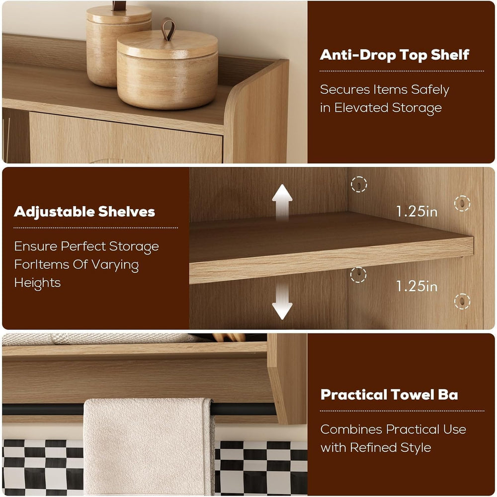 RUSTOWN Fluted Bathroom Wall Cabinet with Arched Doors & Adjustable Shelves
