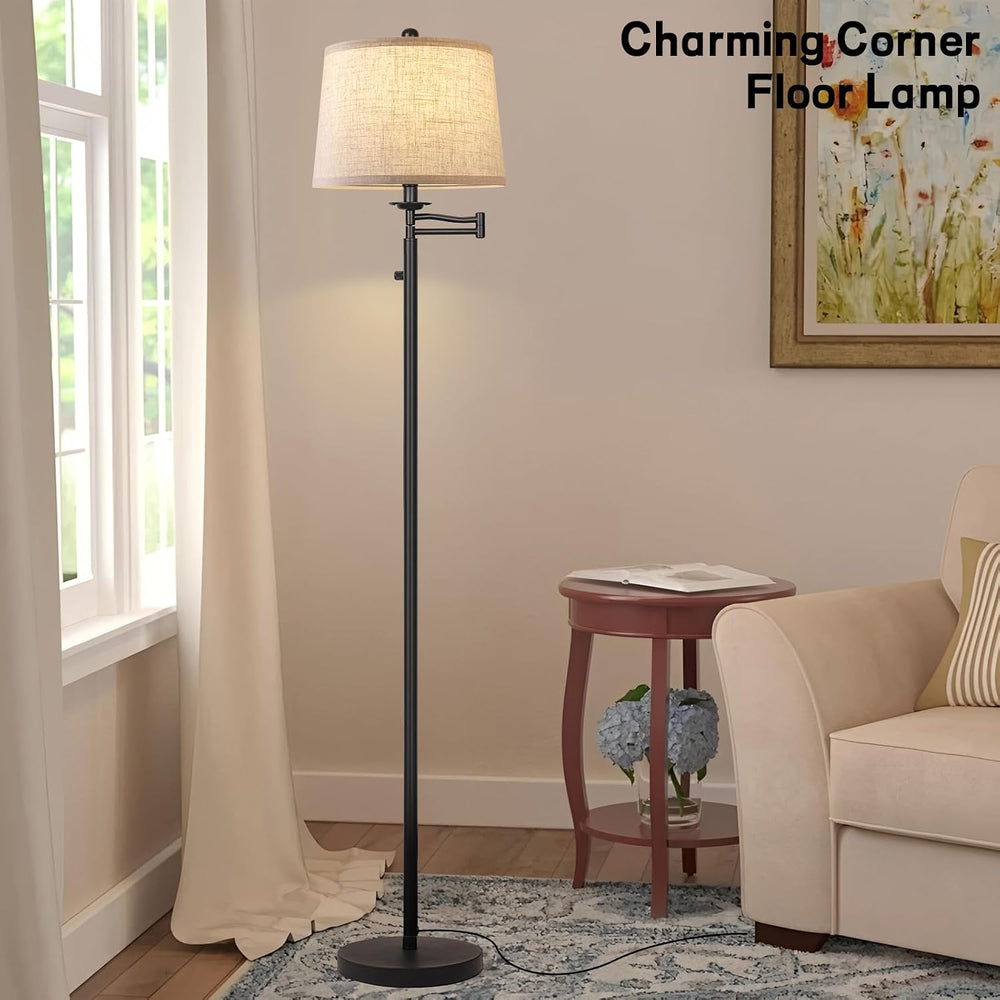 Ruiever Dimmer LED Floor Lamp,Tall Standing Lamp with Swing Arm,Black Lamp wi...