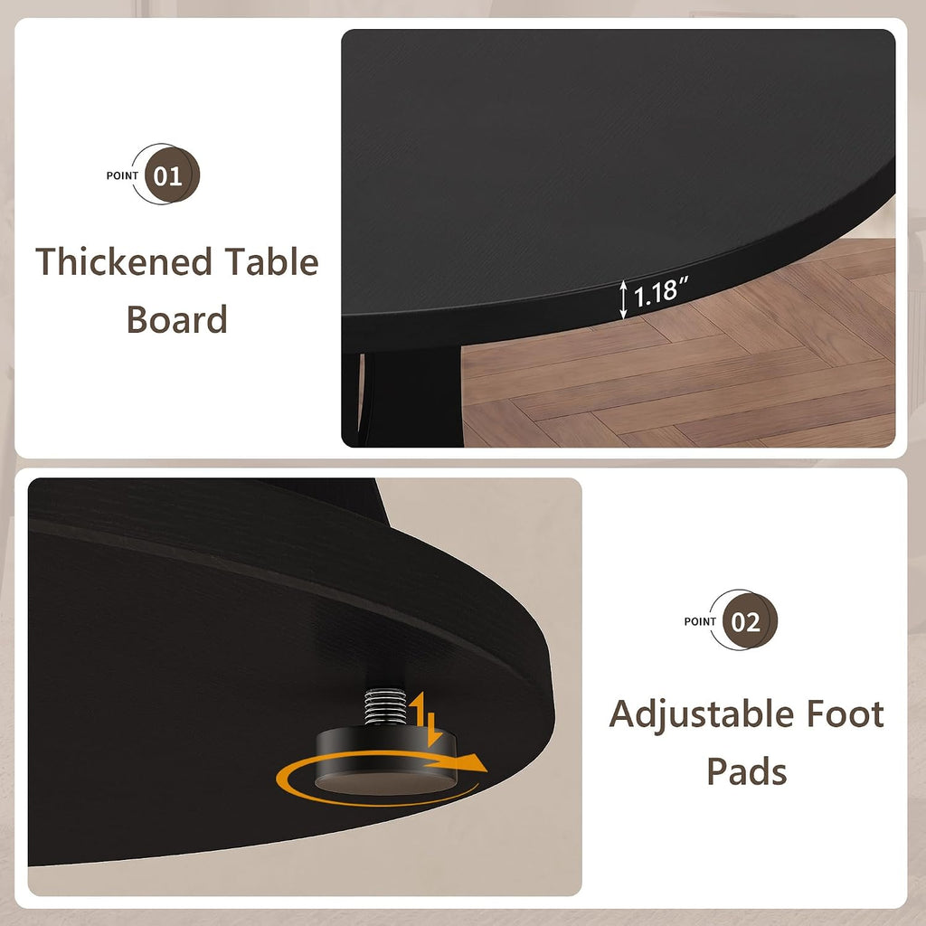 Einhomn 47.2-inch Round Dining Table, Kitchen Table for 4-6, Farmhouse Circle Dining Room Table, Space Saving Wood Kitchen & Dining Room Furniture, Black