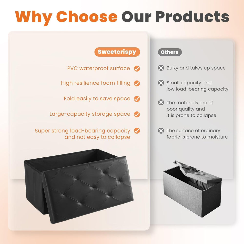 Sweetcrispy 30 Inch Foldable Storage Ottoman Bench, Ottoman with Storage
