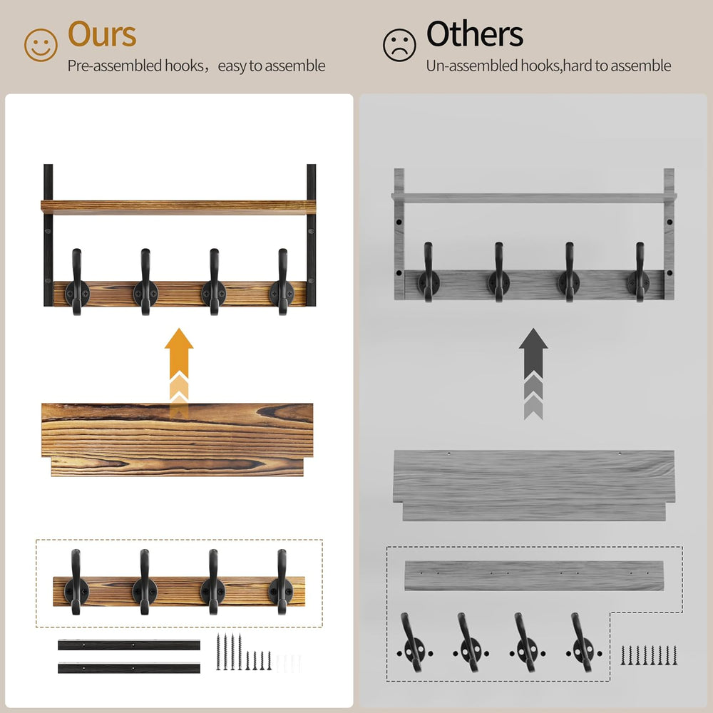 33 inch Coat Rack Wall Mount with Shelf, Entryway Wall Hooks with Shelf, Heav...