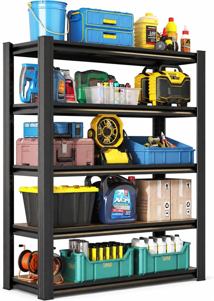Heavy Duty 5 Tier Metal Garage Shelving, 72" H × 36" W × 16" D
