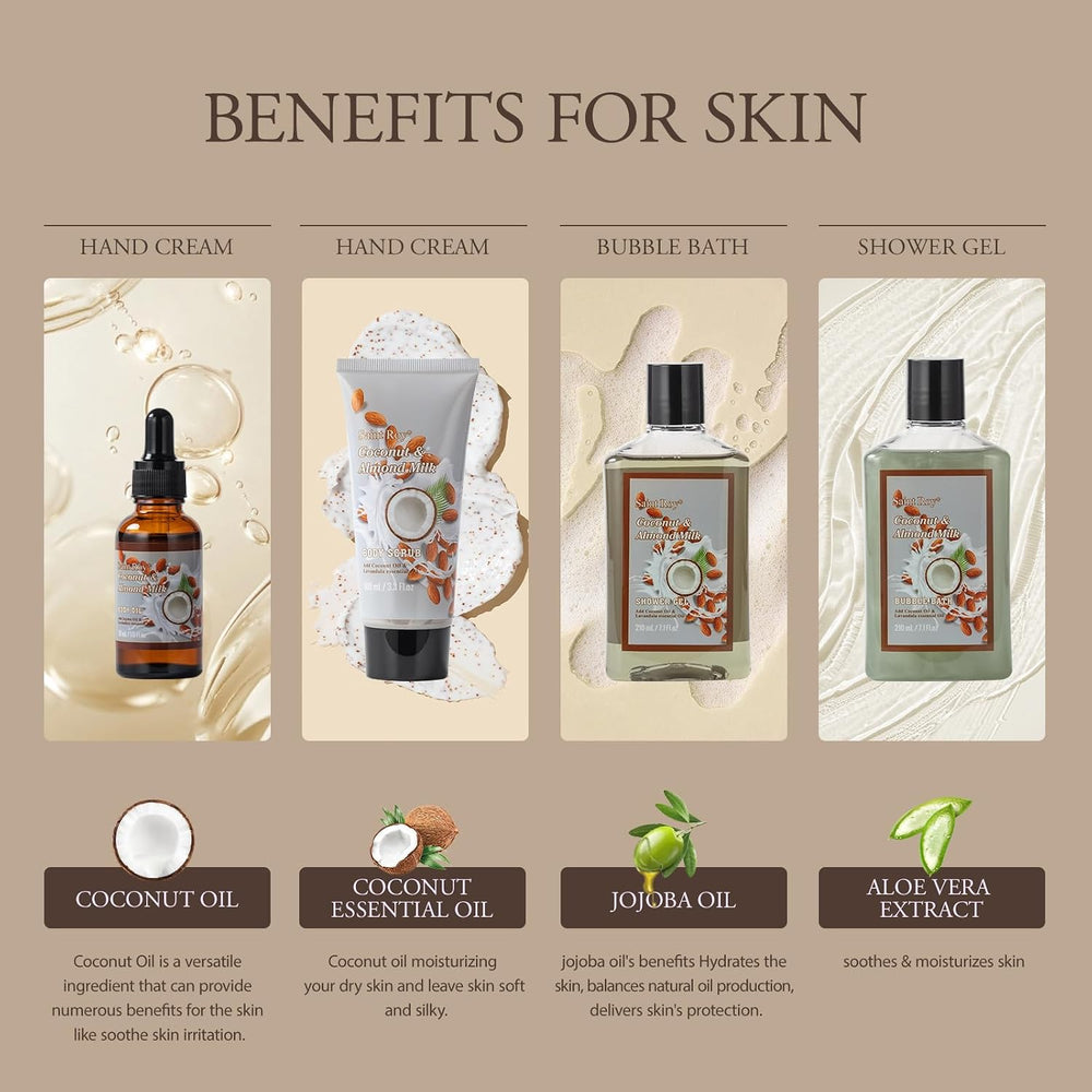 Coconut Almond Spa Gift Basket, Bath & Body Skin Care Set