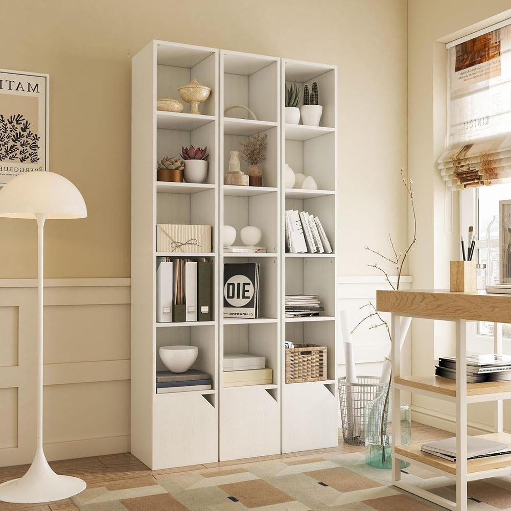 IBUYKE 6 Tier Narrow Bookcase with Doors,Display Bookshelf,White WBC001W