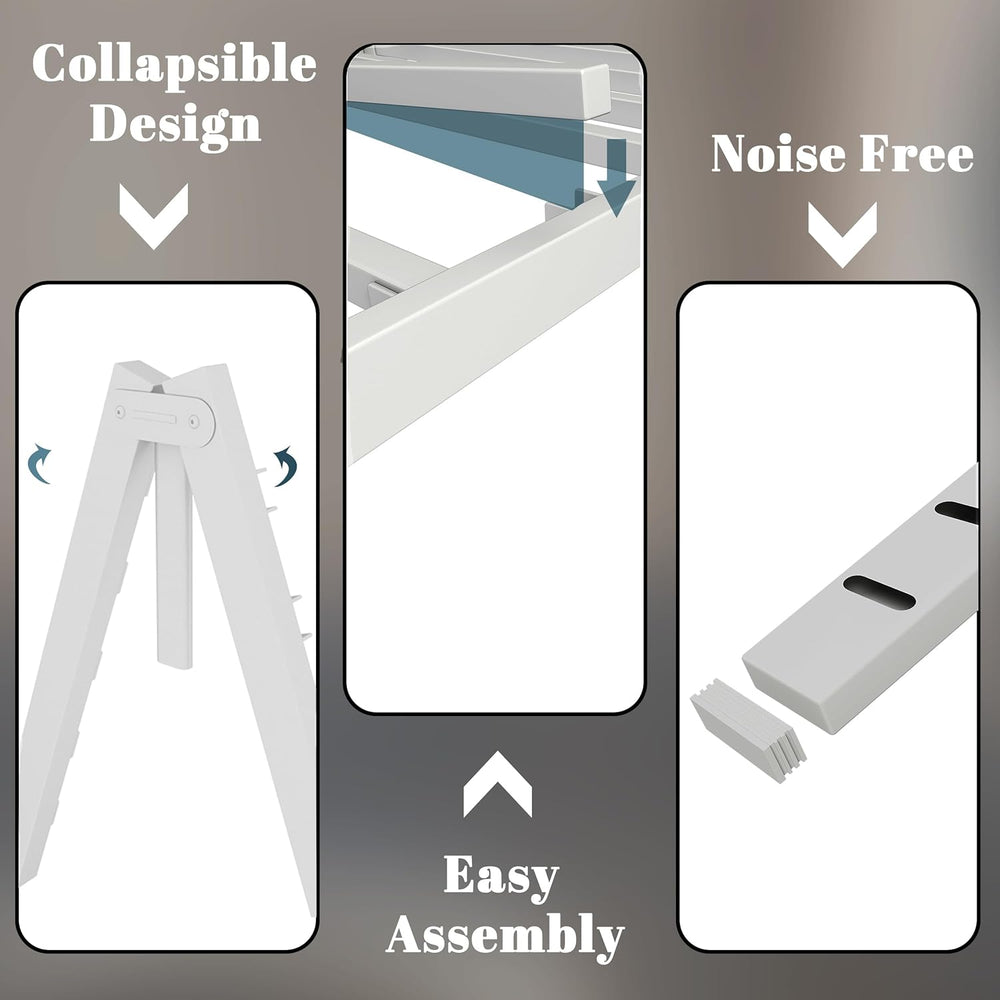 6 Inch Twin Bed Frame with Metal Gasket, White Single Bed Base