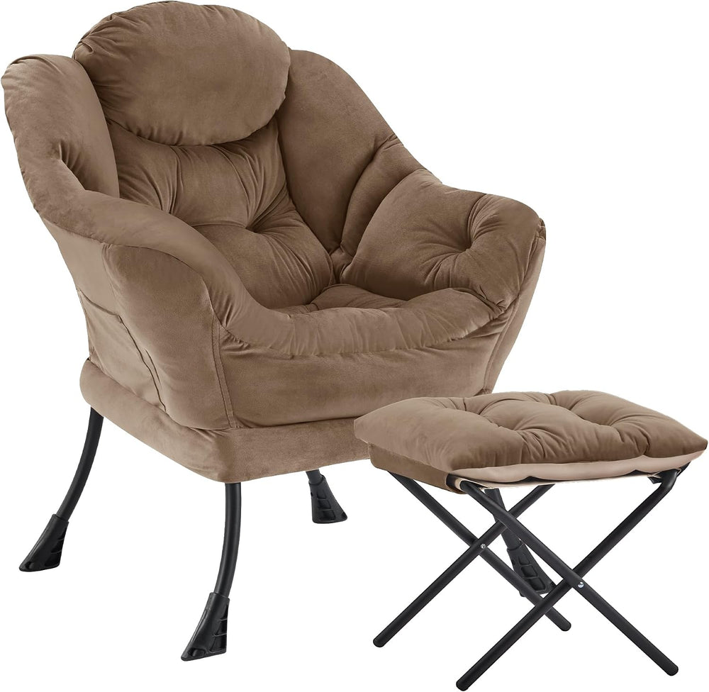 SAETSFEG Lazy Chair with Ottoman, Modern Accent Lounge Chair with Side Pocket...