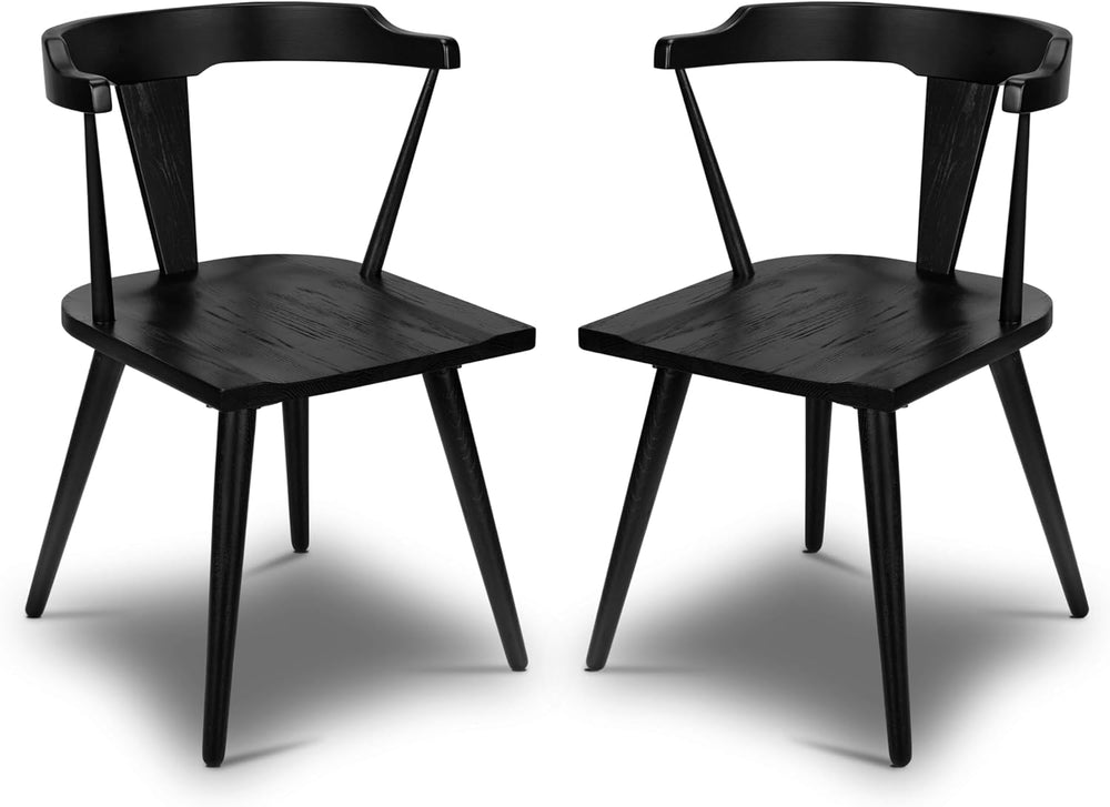 Poly & BARK Mid Century Modern Enzo Black Dining Chair – Solid Oak Wood S...