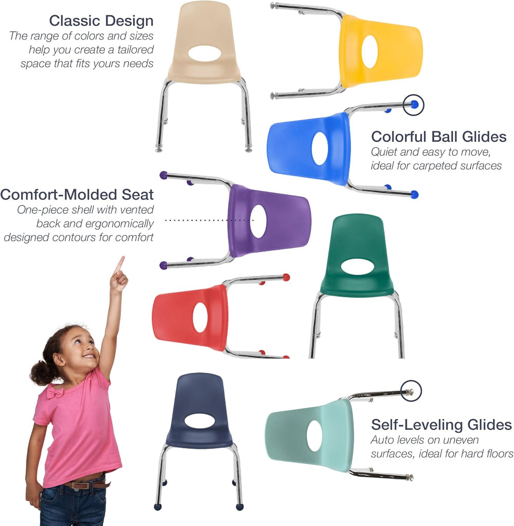 FDP 16" School Stack Chair with Swivel Glides, Navy, 6-Pack, 10368-NV