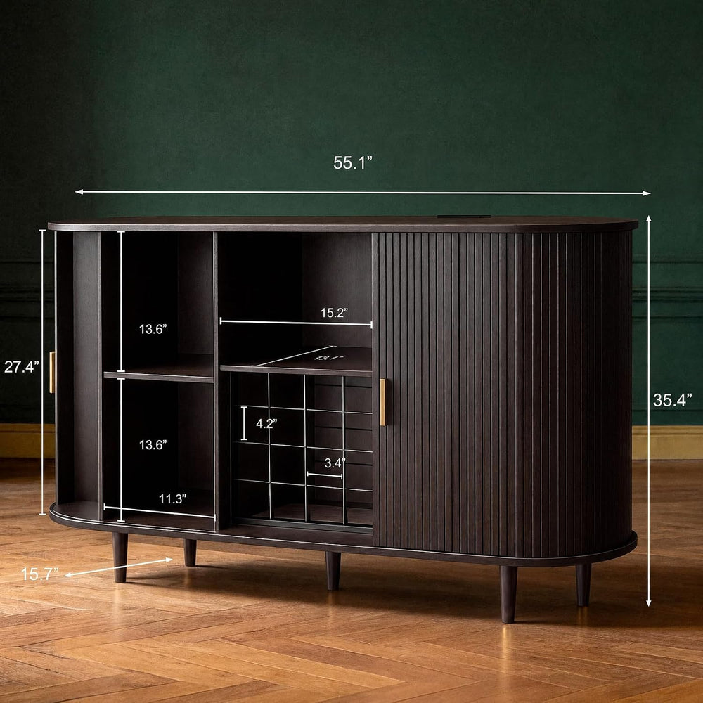 Wine Bar Cabinet with Storage: 55" Kitchen Coffee Bar Cabinet with Wine ...