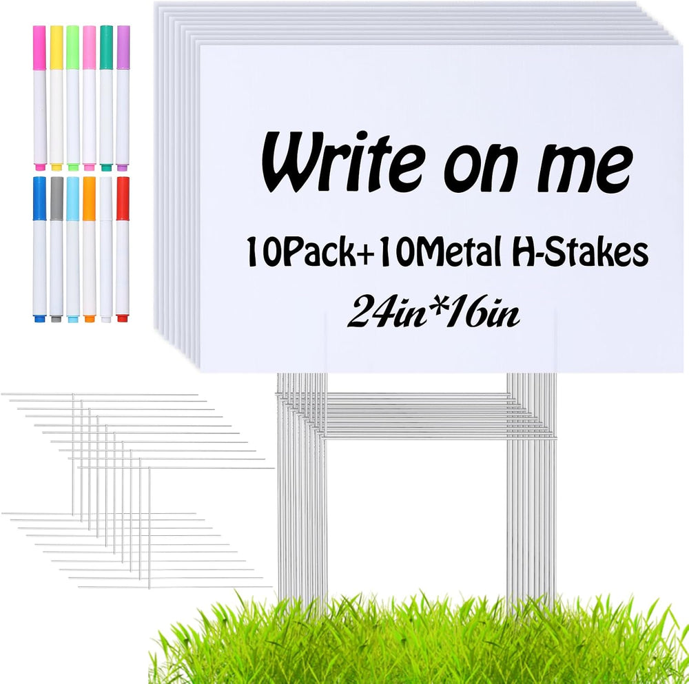 10 PACK 24 x 16 Inches Blank Yard Signs - Waterproof Corrugated Plastic Signs...