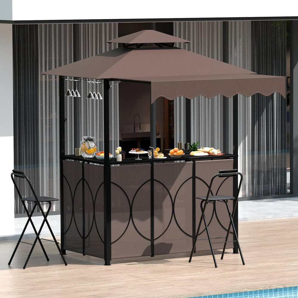 Grepatio 3 Piece Patio Bar Set with Canopy, Grill Gazebo with Bar Table and 2...