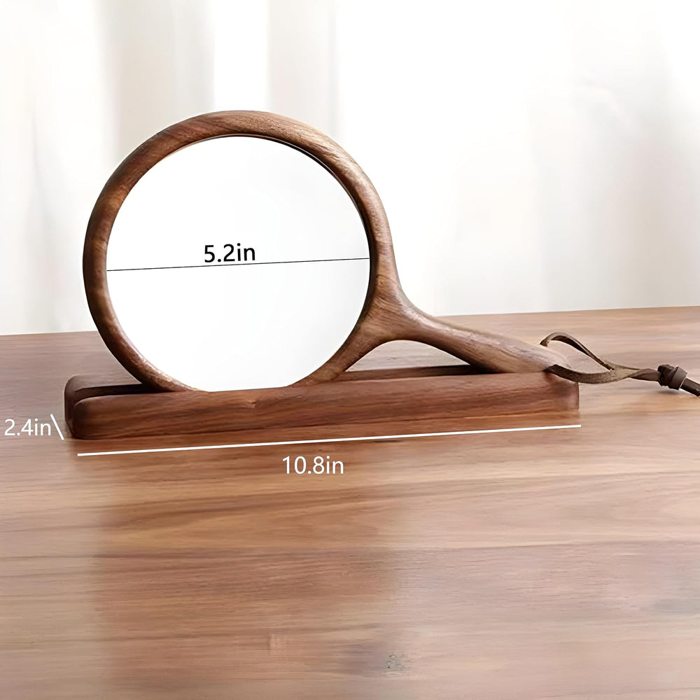 Solid Black Walnut Hand Mirrors, Wooden Handheld Mirrors with Stand, Makeup