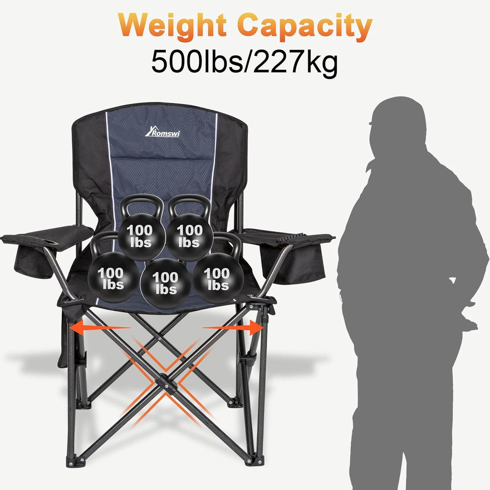 Romswi Oversized Camping Chairs,Heavy Duty Support 500 LBS,Padded Back & ...