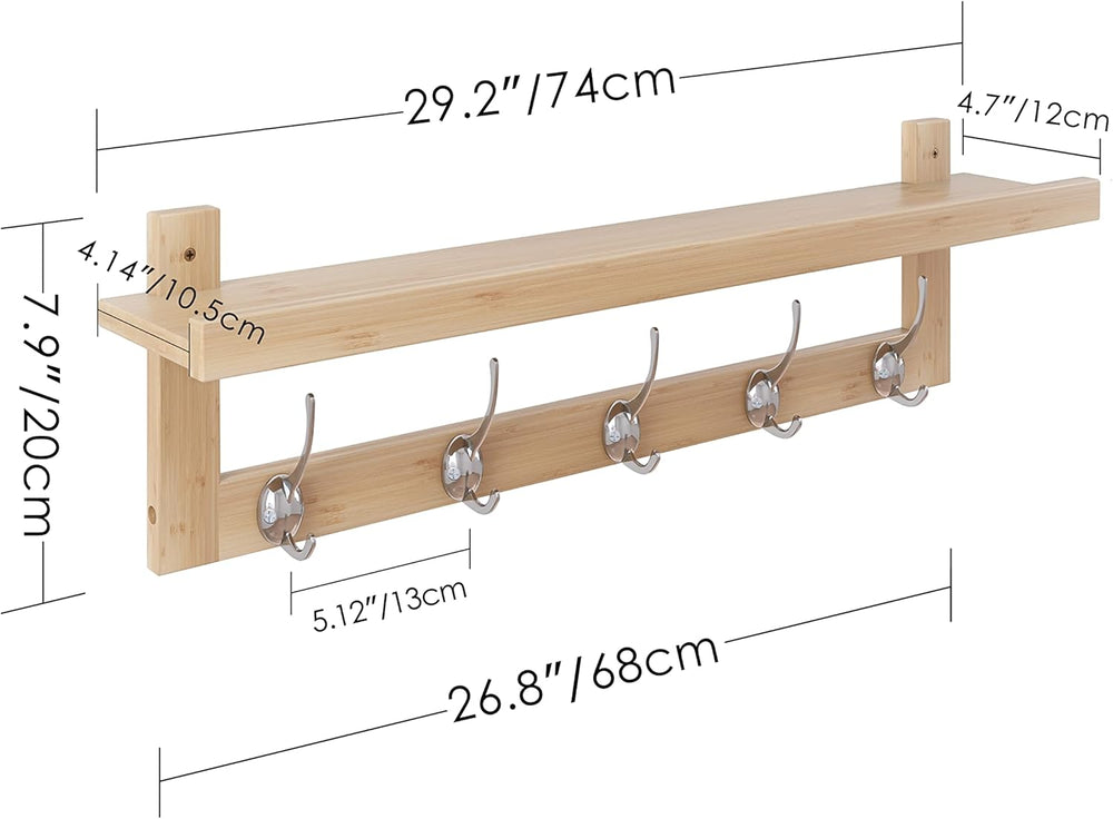 SMIBUY Coat Hooks with Shelf Wall-Mounted, 29.2 Inch Entryway Coat Rack for W...