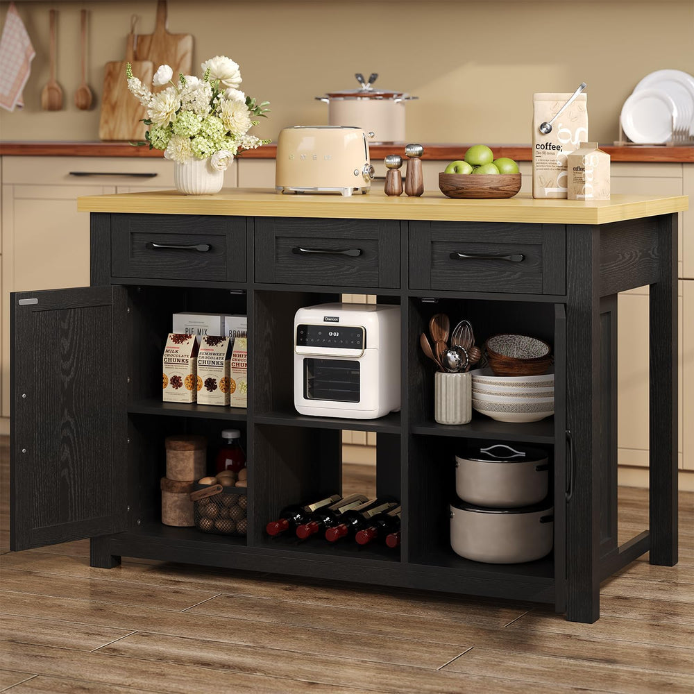 knoworld 47" Kitchen Island with Storage for Kitchen Dining Room, Black
