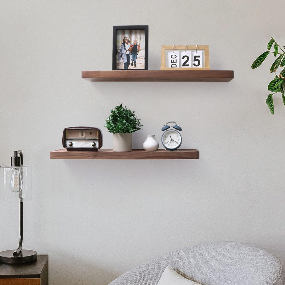 Axeman 24 Inch Solid Walnut Wood Floating Shelves, 6inch Deep Wall Shelves