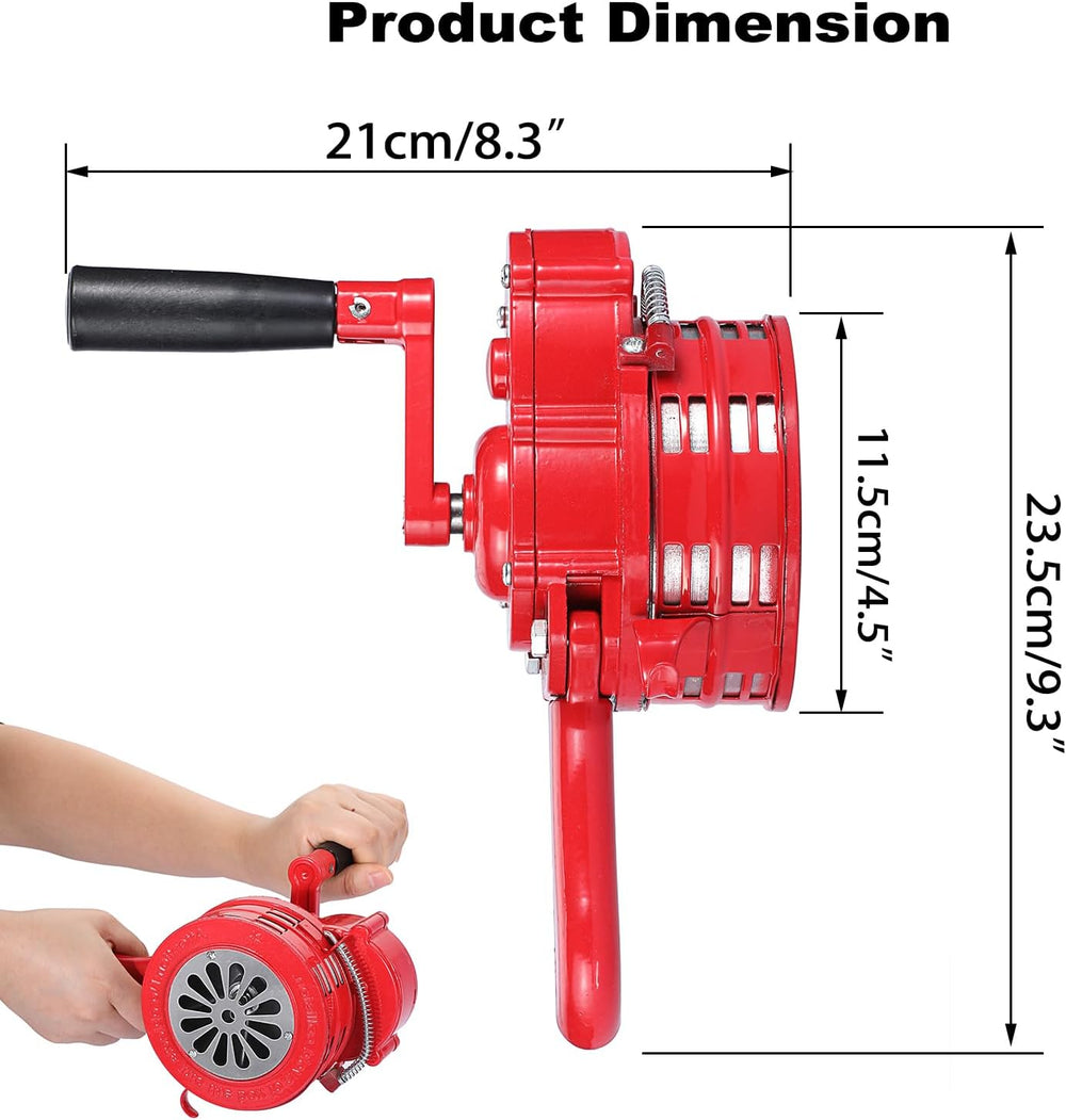 Sumnacon Hand Crank Siren Manual Operated Air Raid Siren with Handle, Red