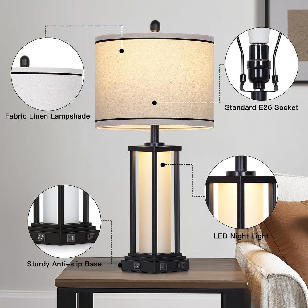 27inch Tall Bedside Table Lamps with Charging Ports for Living Room,Tradition...