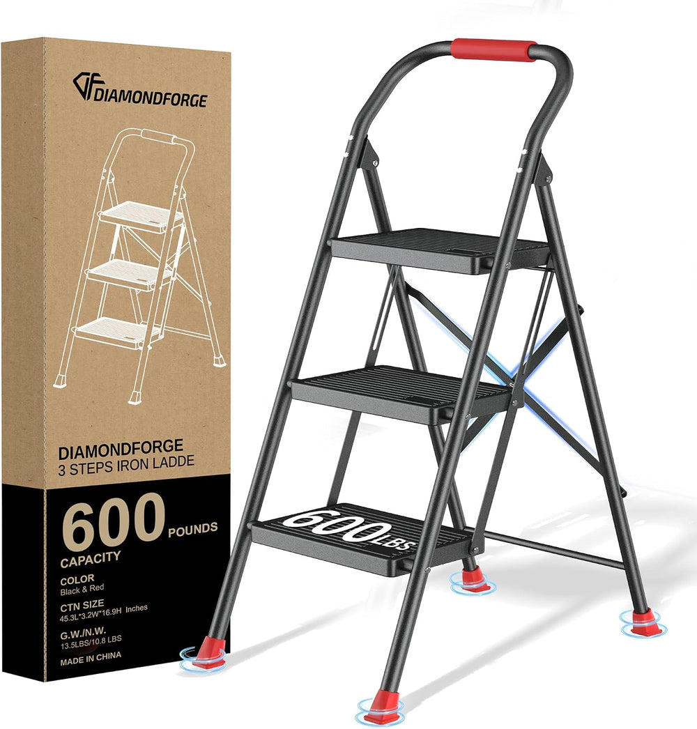 Step Ladder Foldable Folding Stool - for Home Adults Kitchen 3 Stepping Exten...