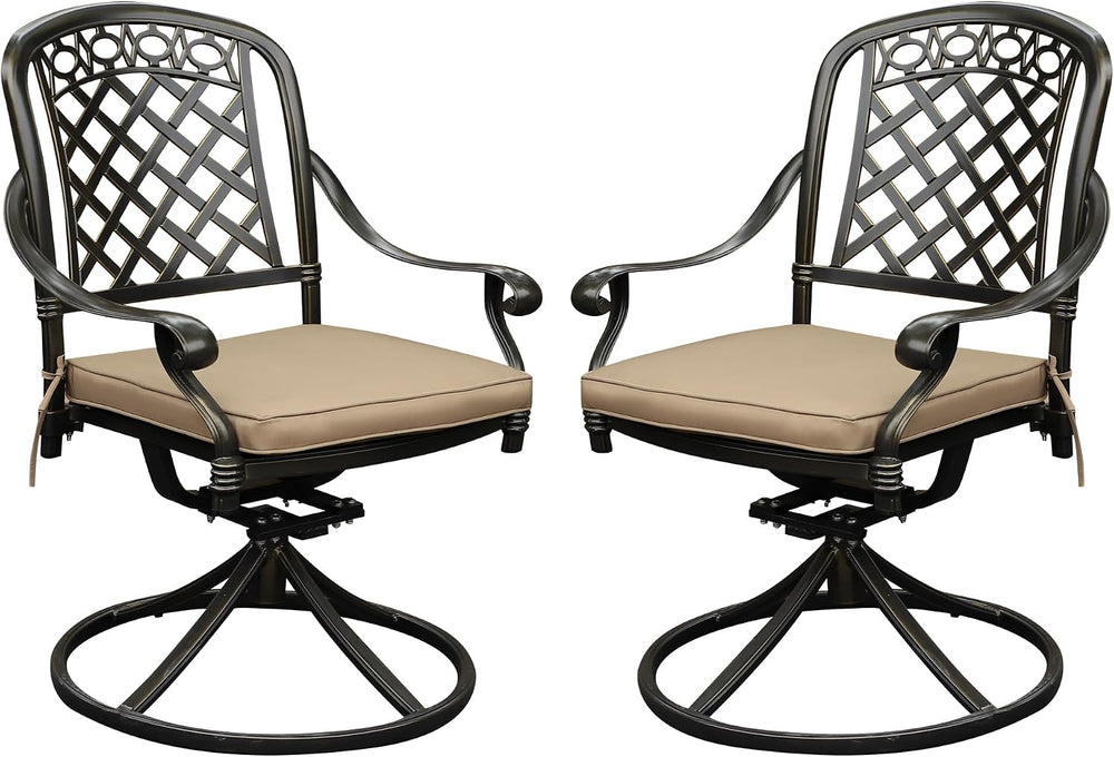 2 Piece Cast Aluminum Outdoor Swivel Dining Chairs, All-Weather Patio Swivel ...