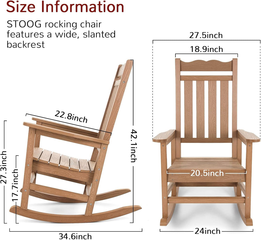Stoog Patio Rocking Chairs Set of 2, All-Weather Outdoor & Indoor Porch R...