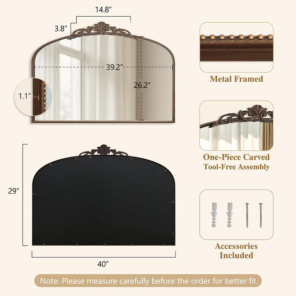 Micasso Vintage Bronze Wall Mirror: 40"x29" Baroque Antique Arched ...