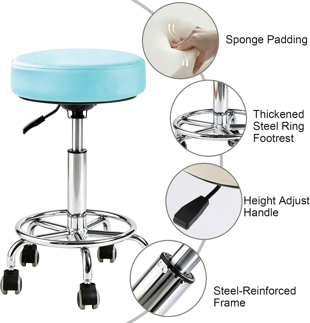 500lb heavy-duty Rolling Stool with Wheels,9.5cm thick Comfort cushion