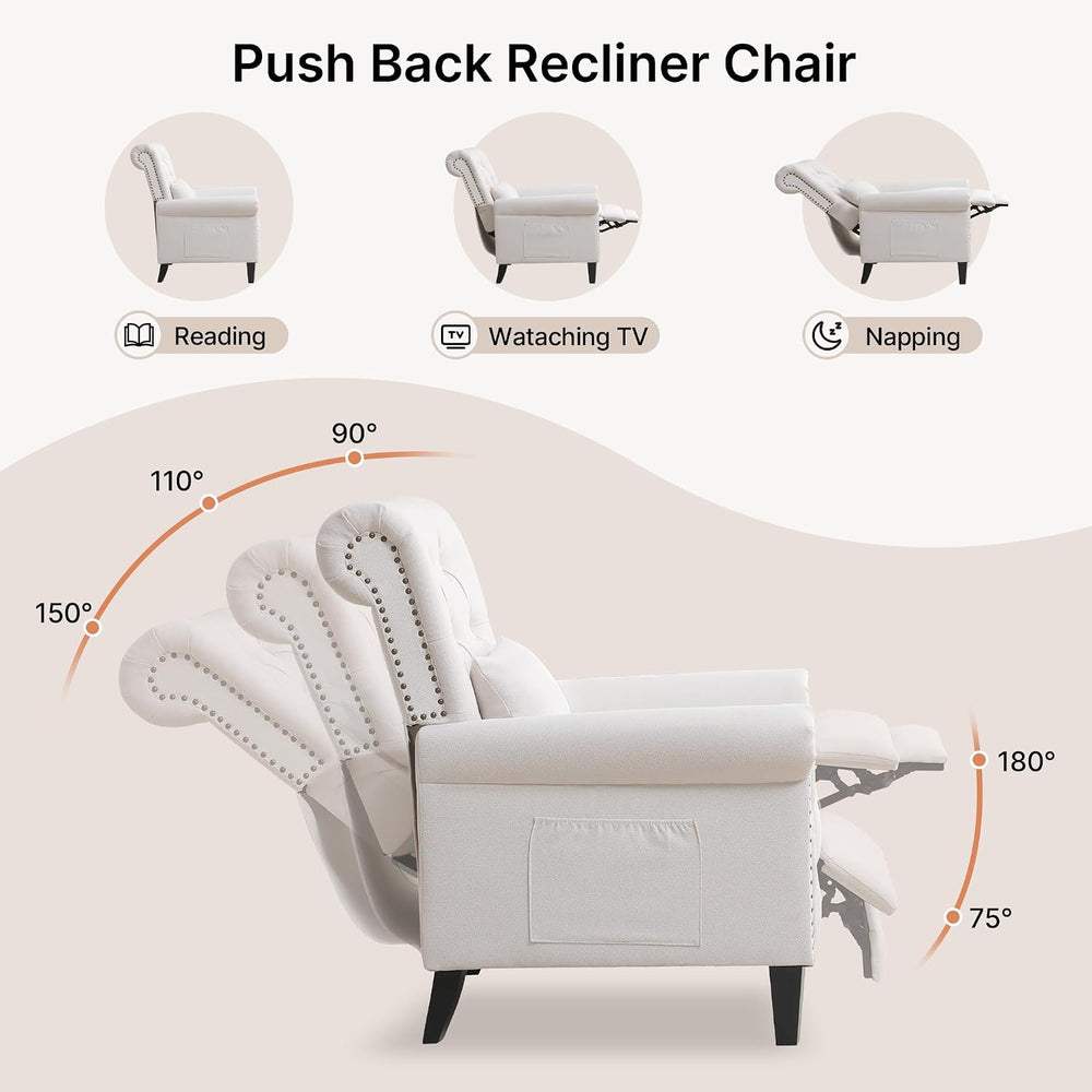 Pushback Recliner Chair, Accent Push Back Chair with Adjustable Footrest, Lin...