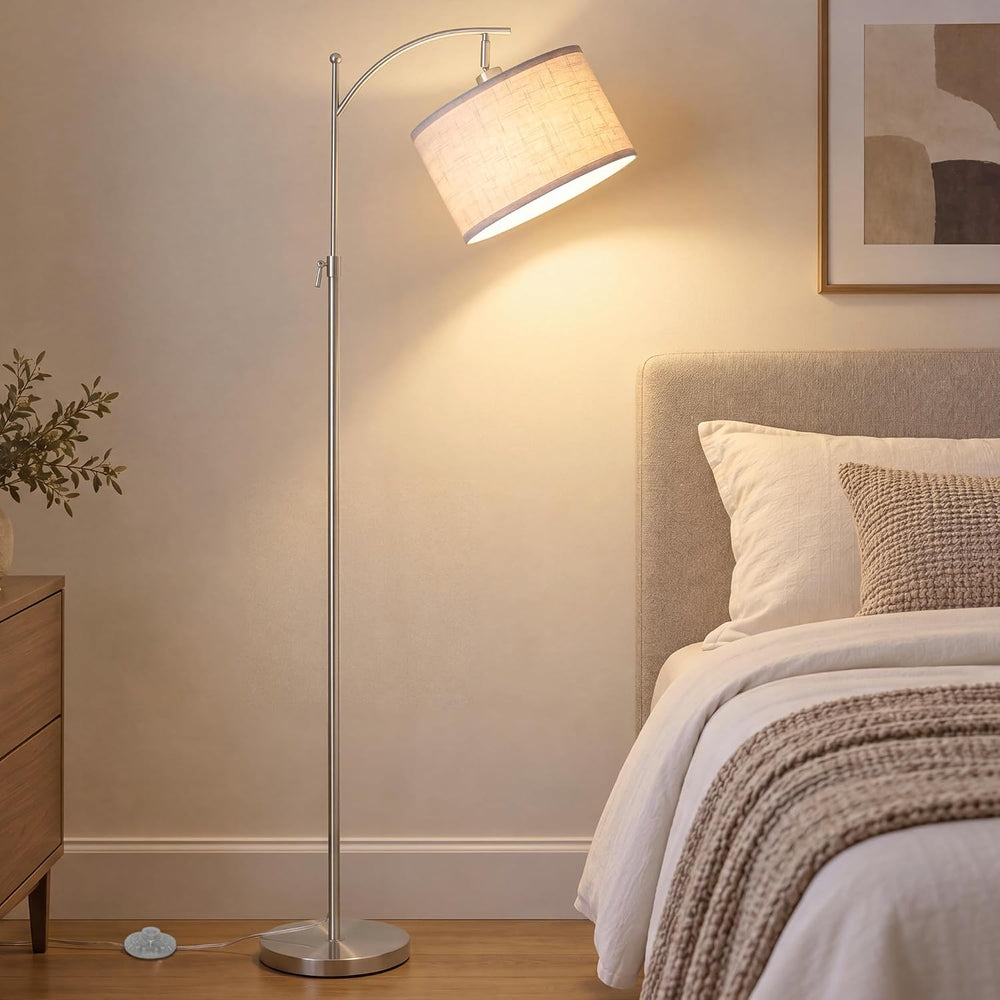Brushed Nickel Arc Floor Lamp Adjustable Height 55-63in 3 Color 9W LED Bulb