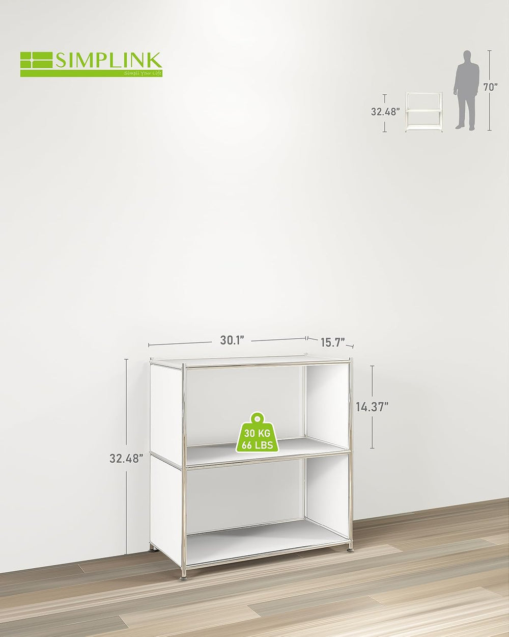 Metal Bookcase with Chrome Frame, Mid-Century Modern, H32.5