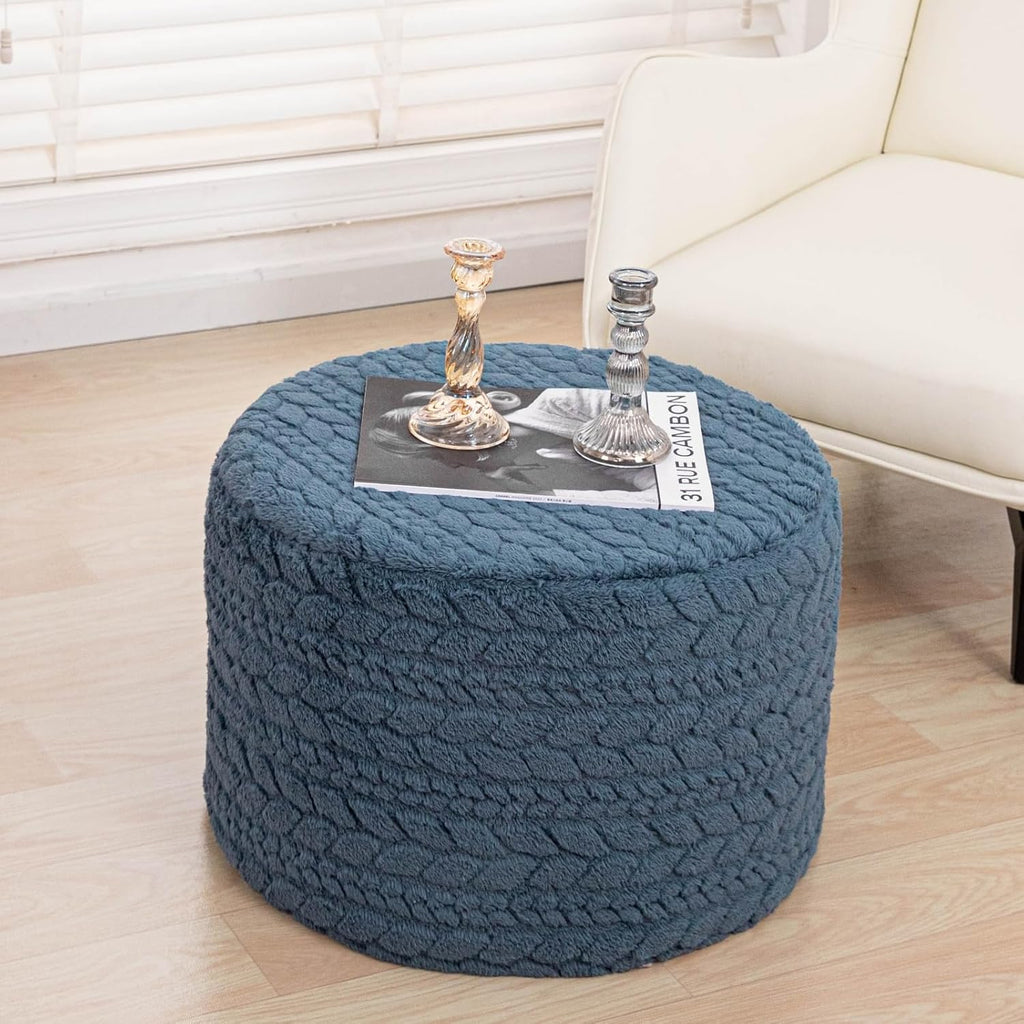 Round Pouf Ottoman Footstool 20x14In Ottoman Footrest for Couch Misty Blue | All-in-one Foam Floor Pouf,Ottoman Coffee Table,Footstool Ottoman Boho Poof Home Decor Beanbag Chairs for Living Room Bedroom