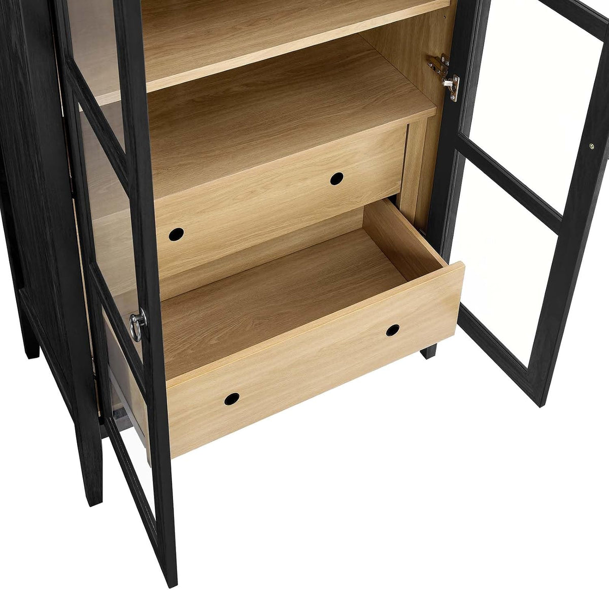 Modway Nolan Modern Farmhouse 71 Inch Tall Arched Storage Display Cabinet in Black Oak
