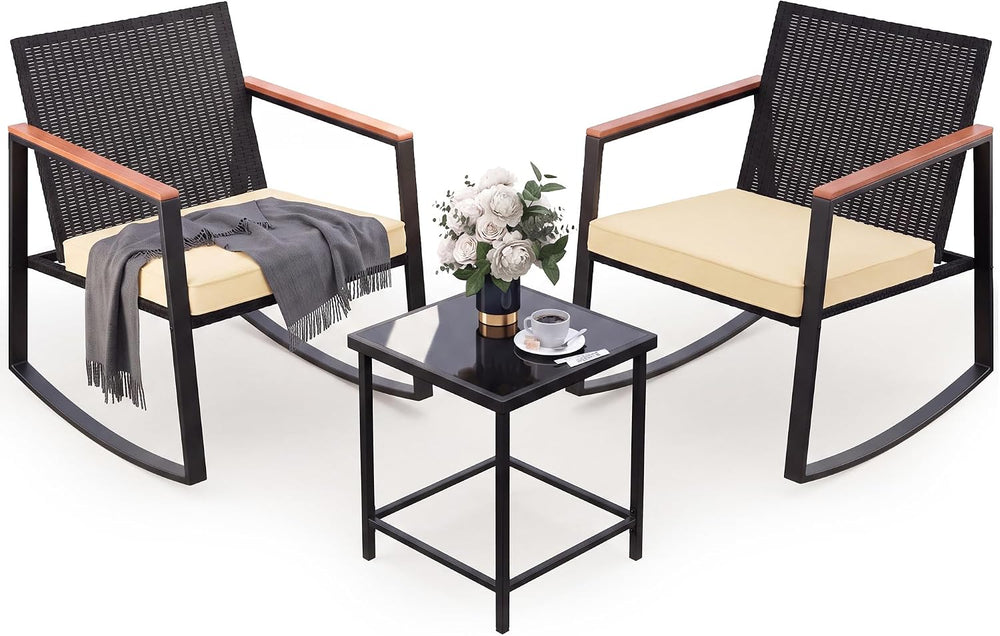 Gizoon 3 Pieces Rocking Patio Bistro Set with Anti-Scald Armrest