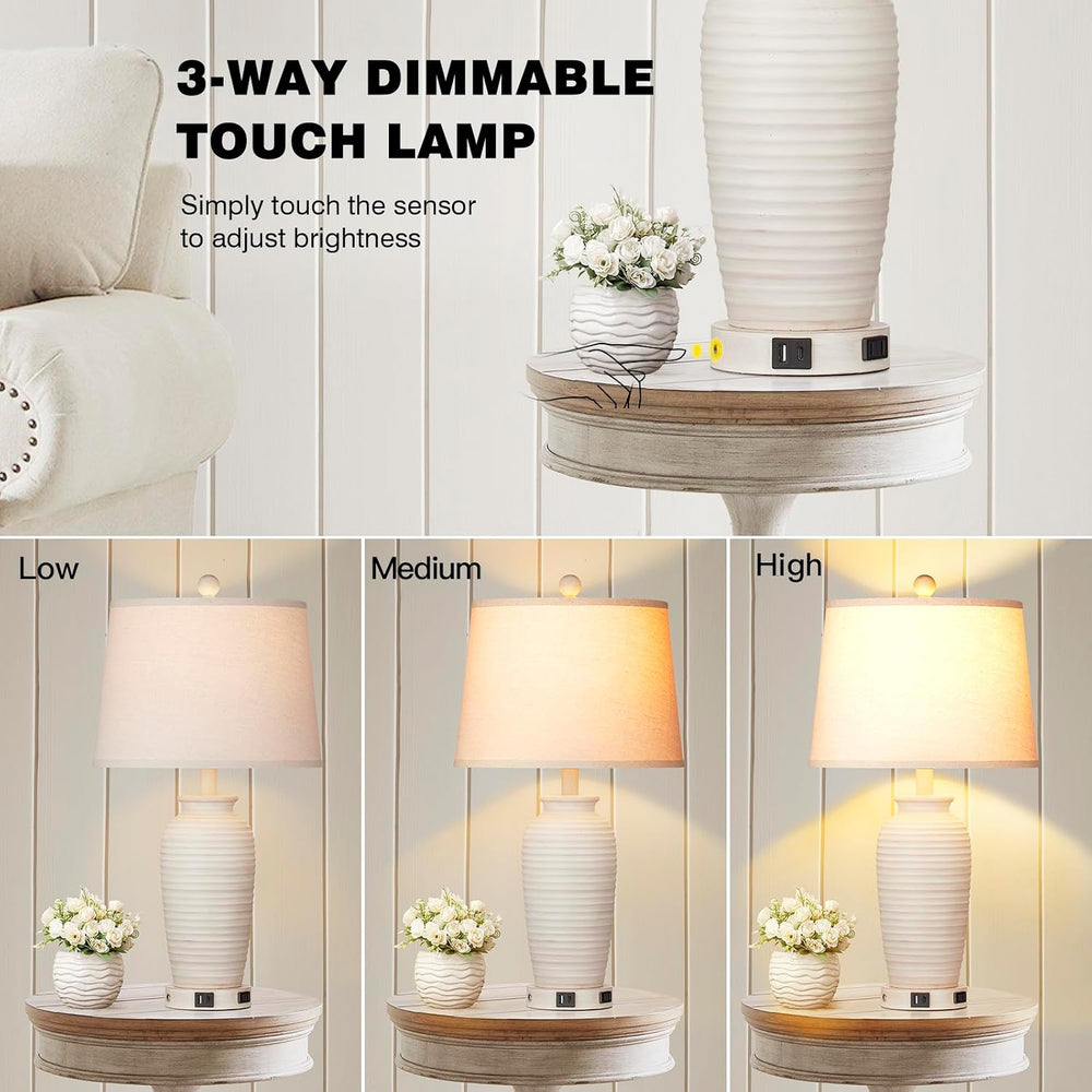 CINSARY 24.3" Farmhouse Jar Table Lamps Set of 2, 3 Way Touch Control Ru...