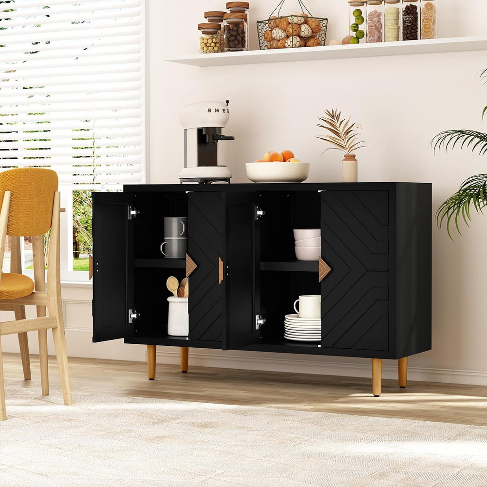 HLR 48'' Modern Sideboard Buffet Storage Cabinet with 4 Doors, Black