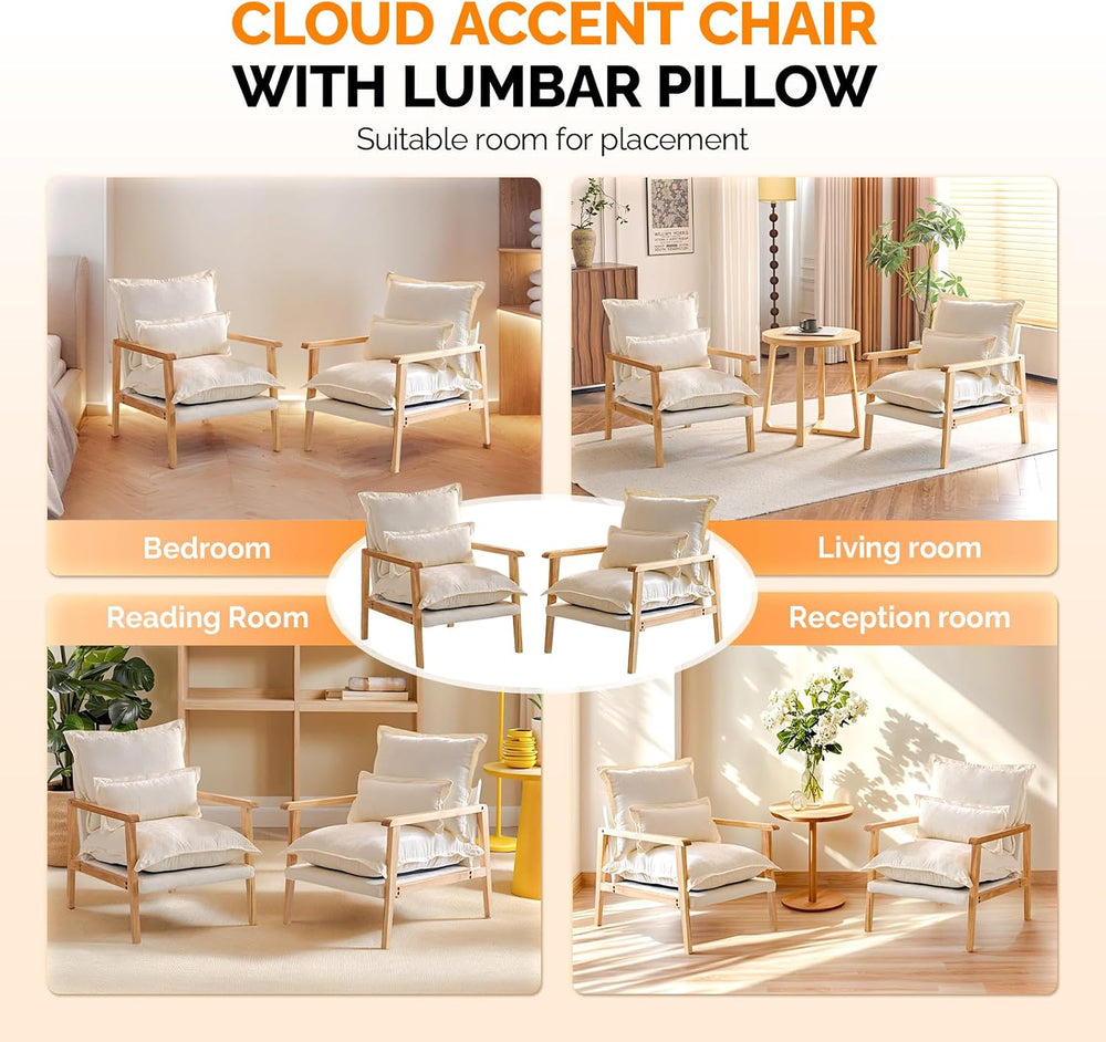 VINGLI Mid-Century Modern Cloud Accent Armchairs Set of 2 with Lumbar Pillow,...