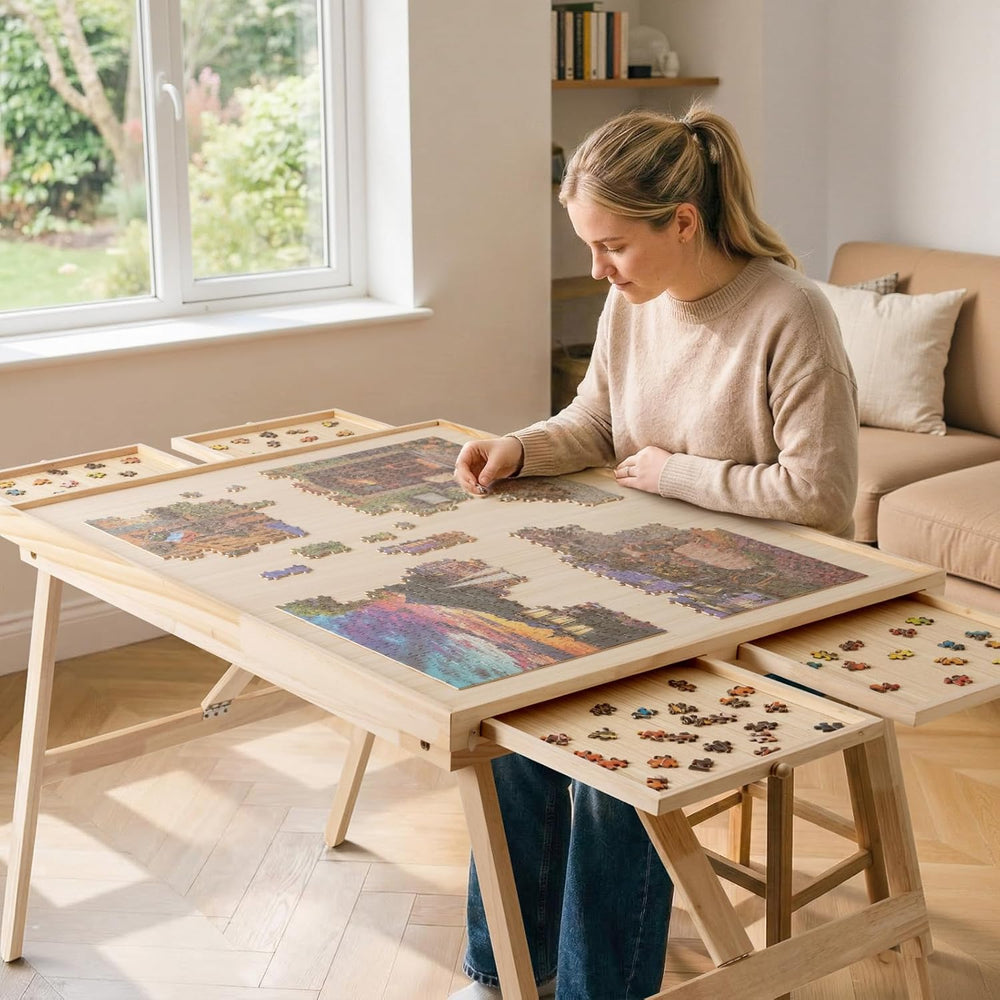 TEAKMAMA 1500 Pieces Puzzle Table, 27.6"H Puzzle Board with Legs for Adults