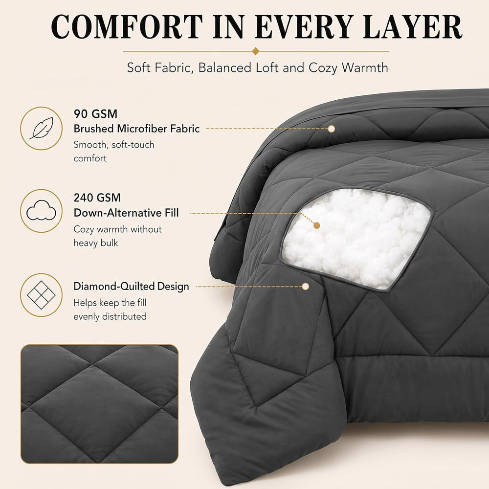 CozyLux Full Comforter Set 82"x86" Dark Grey - 7 Piece Bed in a Bag