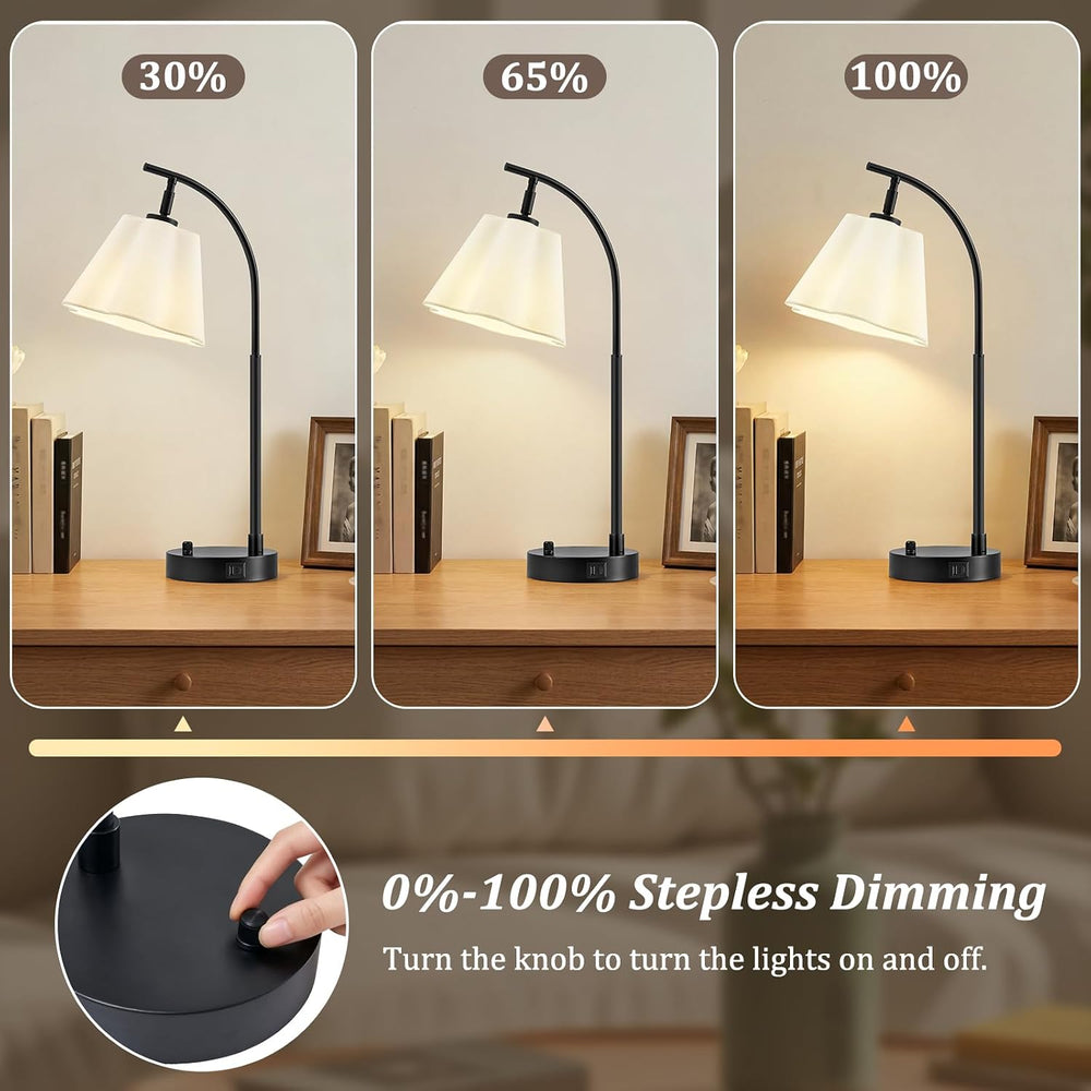 Table Lamps Set of 2, Stepless Dimmable Bedside Lamps with USB A&C Ports